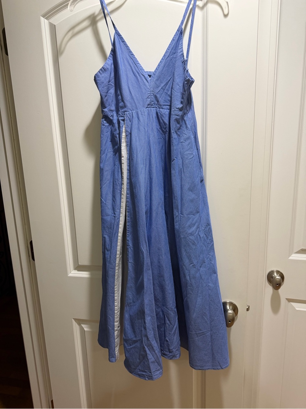 Zara Light Blue Striped Maxi Dress with White Side Trim